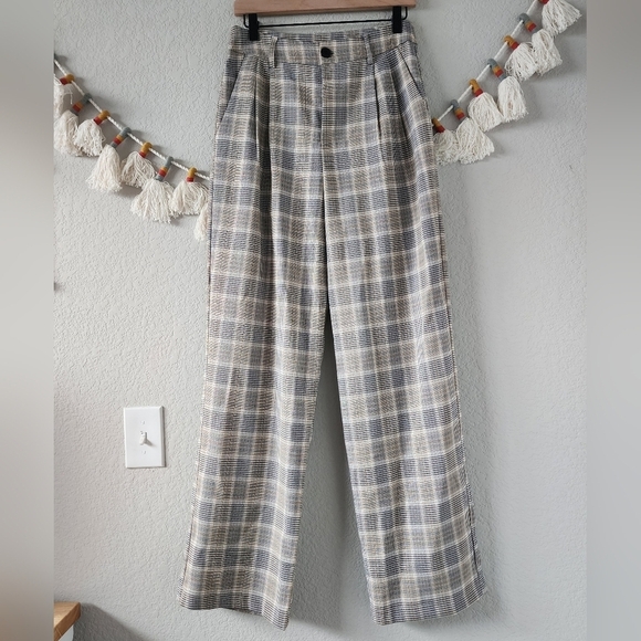 Sans Souci Plaid Gingham High Waisted Wide Leg Trouser Pants Preppy Academia M - Picture 1 of 9